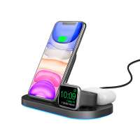 High Speed Wireless Charger Stand, 3 in 1 Foldable Fast Wireless Charging Station Dock with Qi Certified