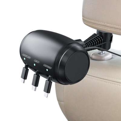 New Car Taxi  Headrest Backseat  Retractable Cord 3 in 1 Power Charging Station Car Charger Type C Micro USB for phone tablet